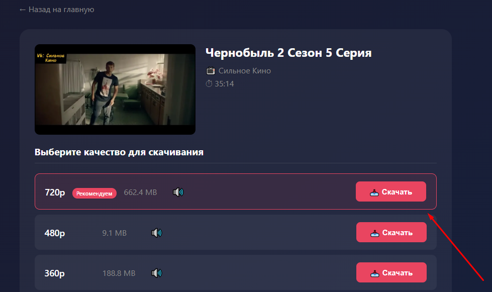 Выбор качества видео для скачивания с ВК